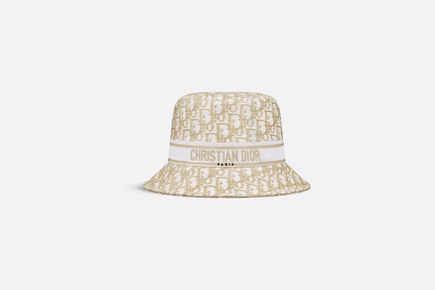 D-Bobby Dior Oblique Small Brim Bucket Hat • White and Gold-Tone Embroidery