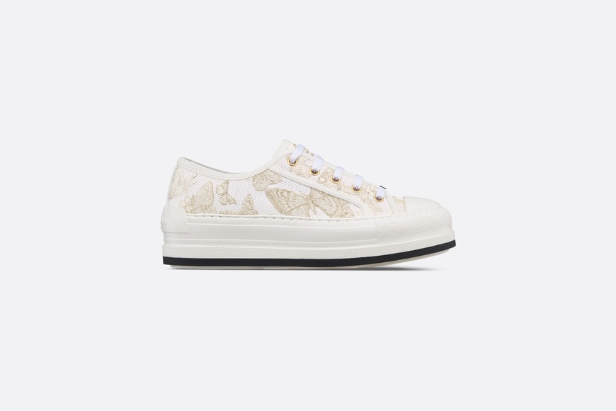 Walk'n'Dior Platform Sneaker • White and Gold-Tone Toile de Jouy Mexico Embroidered Cotton with Metallic Thread