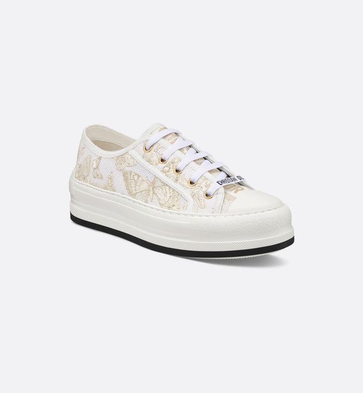 Walk'n'Dior Platform Sneaker • White and Gold-Tone Toile de Jouy Mexico Embroidered Cotton with Metallic Thread