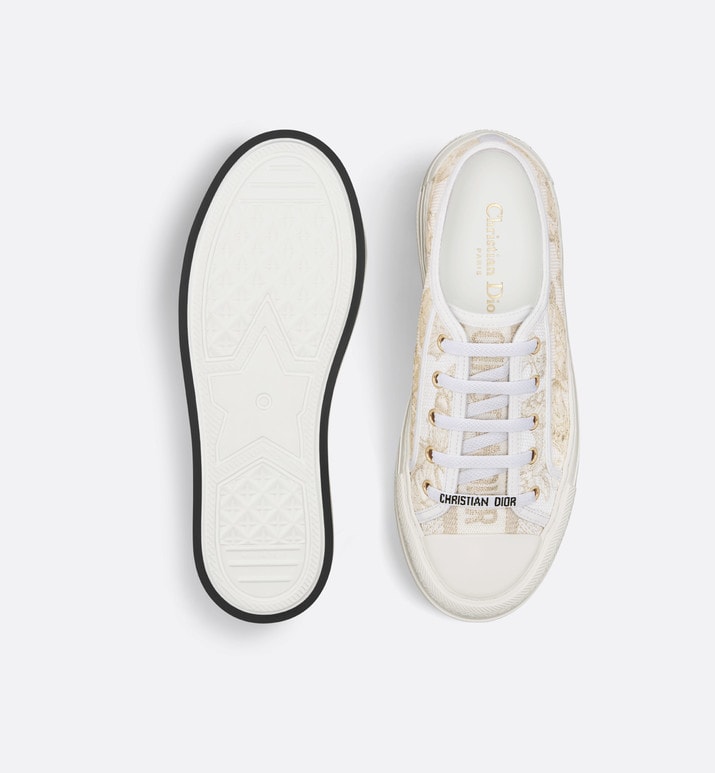 Walk'n'Dior Platform Sneaker • White and Gold-Tone Toile de Jouy Mexico Embroidered Cotton with Metallic Thread