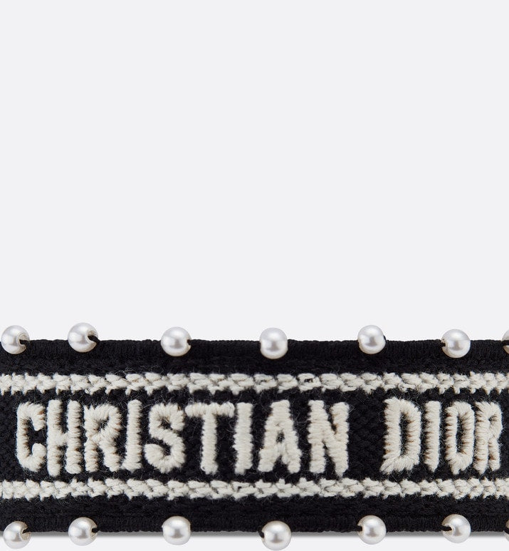 Christian Dior Bracelet • Black Embroidery and White Resin Pearls