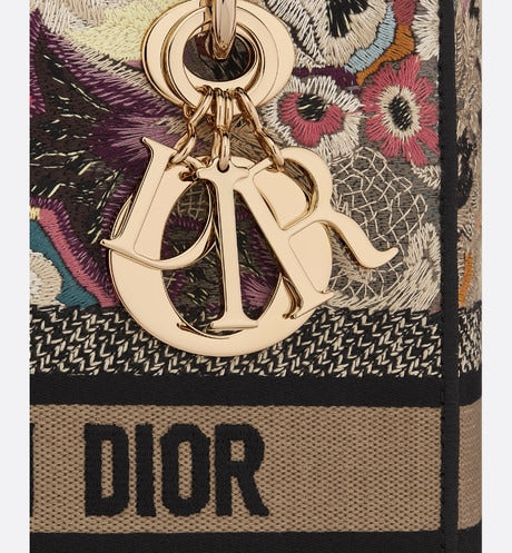 Medium Lady D-Lite Bag • Beige Multicolor Brocart Butterfly Embroidery