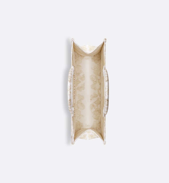 Large Dior Book Tote • Gold-Tone and White Butterfly Around The World Embroidery (42 x 35 x 18.5 cm)