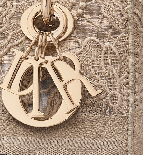 Medium Lady D-Lite Bag • Beige D-Lace Butterfly Embroidery with Macramé Effect
