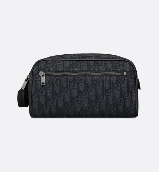 Toiletry Bag • Black Dior Oblique Jacquard and Grained Calfskin