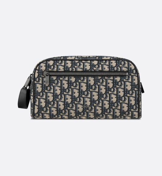 Toiletry Bag • Beige and Black Dior Oblique Jacquard and Black Grained Calfskin