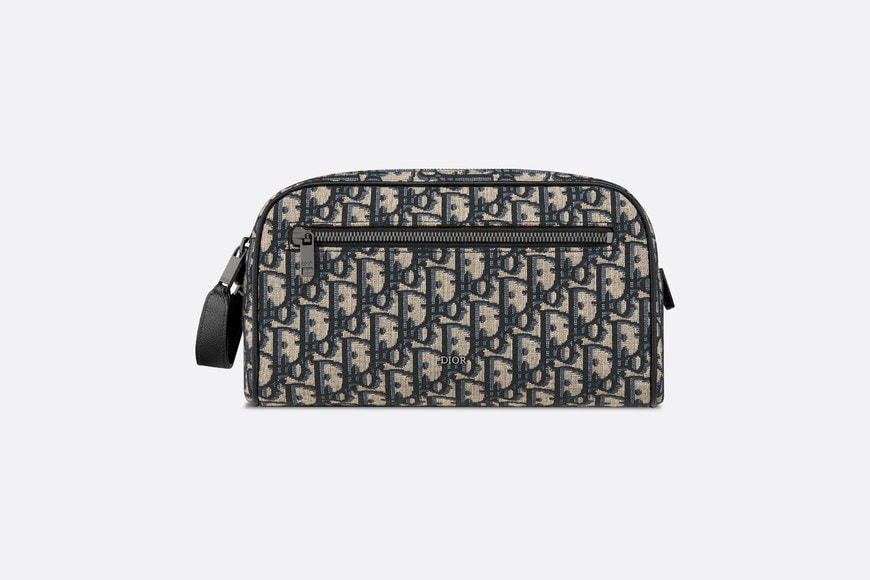 Toiletry Bag • Beige and Black Dior Oblique Jacquard and Black Grained Calfskin