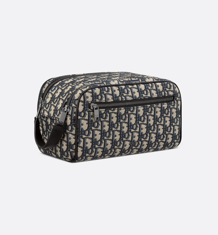 Toiletry Bag • Beige and Black Dior Oblique Jacquard and Black Grained Calfskin