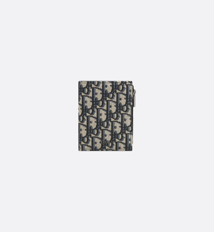 Vertical Compact Card Holder • Beige and Black Dior Oblique Jacquard