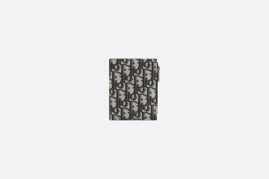 Vertical Compact Card Holder • Beige and Black Dior Oblique Jacquard