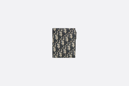 Vertical Compact Card Holder • Beige and Black Dior Oblique Jacquard