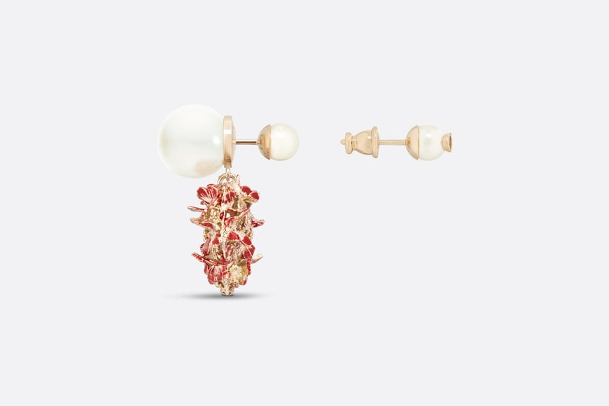 Dior Tribales Earrings • Gold-Finish Metal with White Resin Pearls and Red Lacquer