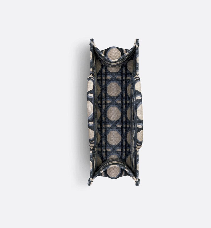 Medium Dior Book Tote • Beige and Blue Macrocannage Embroidery (36 x 27.5 x 16.5 cm)