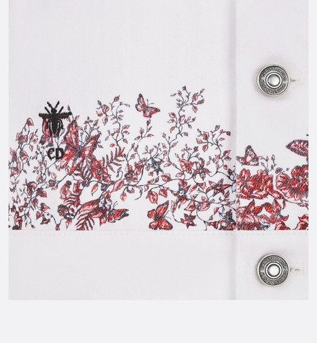 Jacket • White Cotton Denim with Red Le Cœur des Papillons Motif