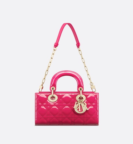 Small Lady D-Joy Bag • Passion Pink Patent Cannage Calfskin