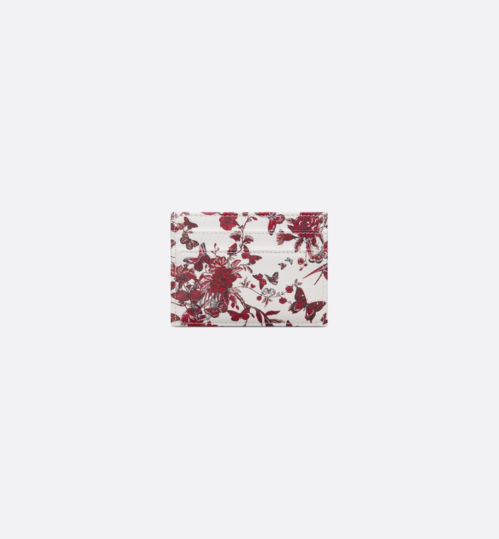 Dior Caro Five-Slot Card Holder • White and Red Calfskin with Le Cœur des Papillons Print