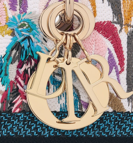 Medium Lady D-Lite Bag • White Multicolor Toile de Jouy Fantastica Embroidery