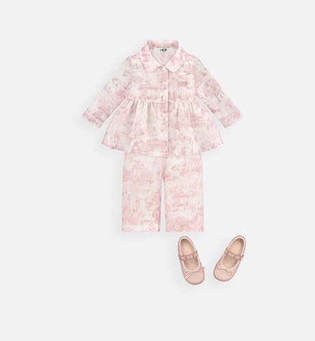 Baby Loose-Fitting Pants • Ivory Satin-Finish Voile with Pale Pink Toile de Jouy Paris Print