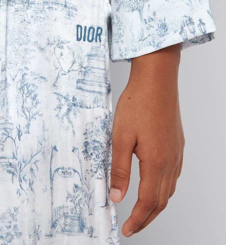 Kid's Loose Pants • Ivory Satin-Finish Voile with Blue Toile de Jouy Paris Print