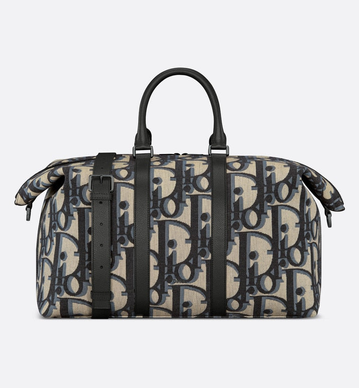 Weekender 50 Bag • Beige and Black Maxi Dior Oblique Jacquard