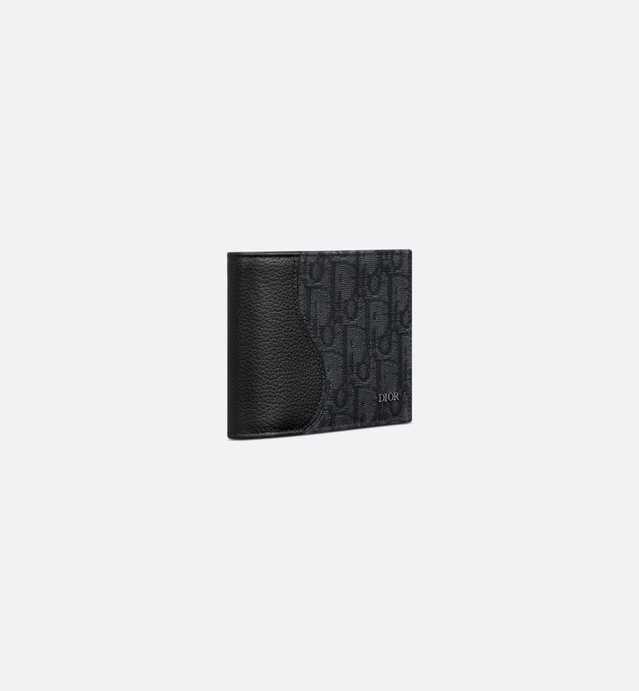 Saddle Compact Wallet • Black Grained Calfskin Leather Marquetry and Dior Oblique Jacquard