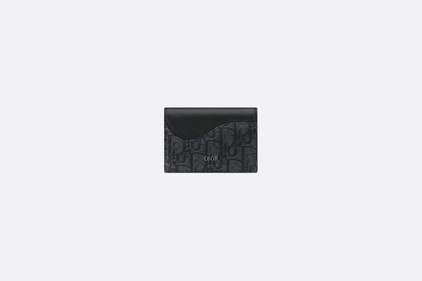 Saddle Bi-Fold Card Holder • Black Grained Calfskin Leather Marquetry and Dior Oblique Jacquard