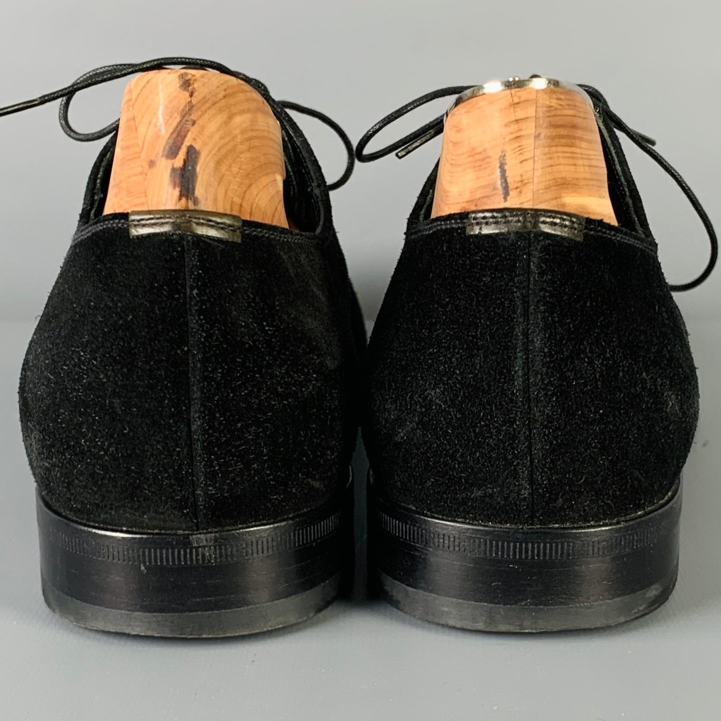 PRADA Size 8 Black Suede Pointed Toe Lace-Up Shoes