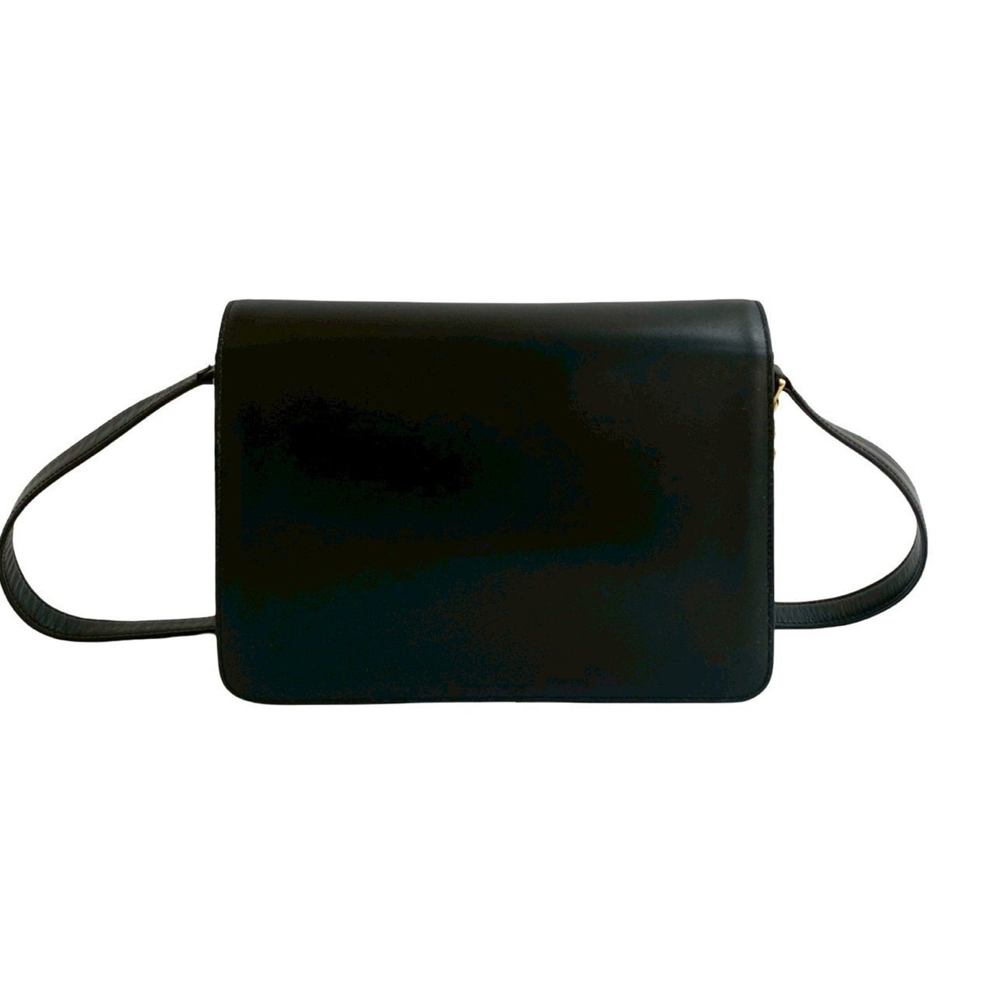CELINE Horseshoe Leather Semi-Shoulder Bag in Black (29577)