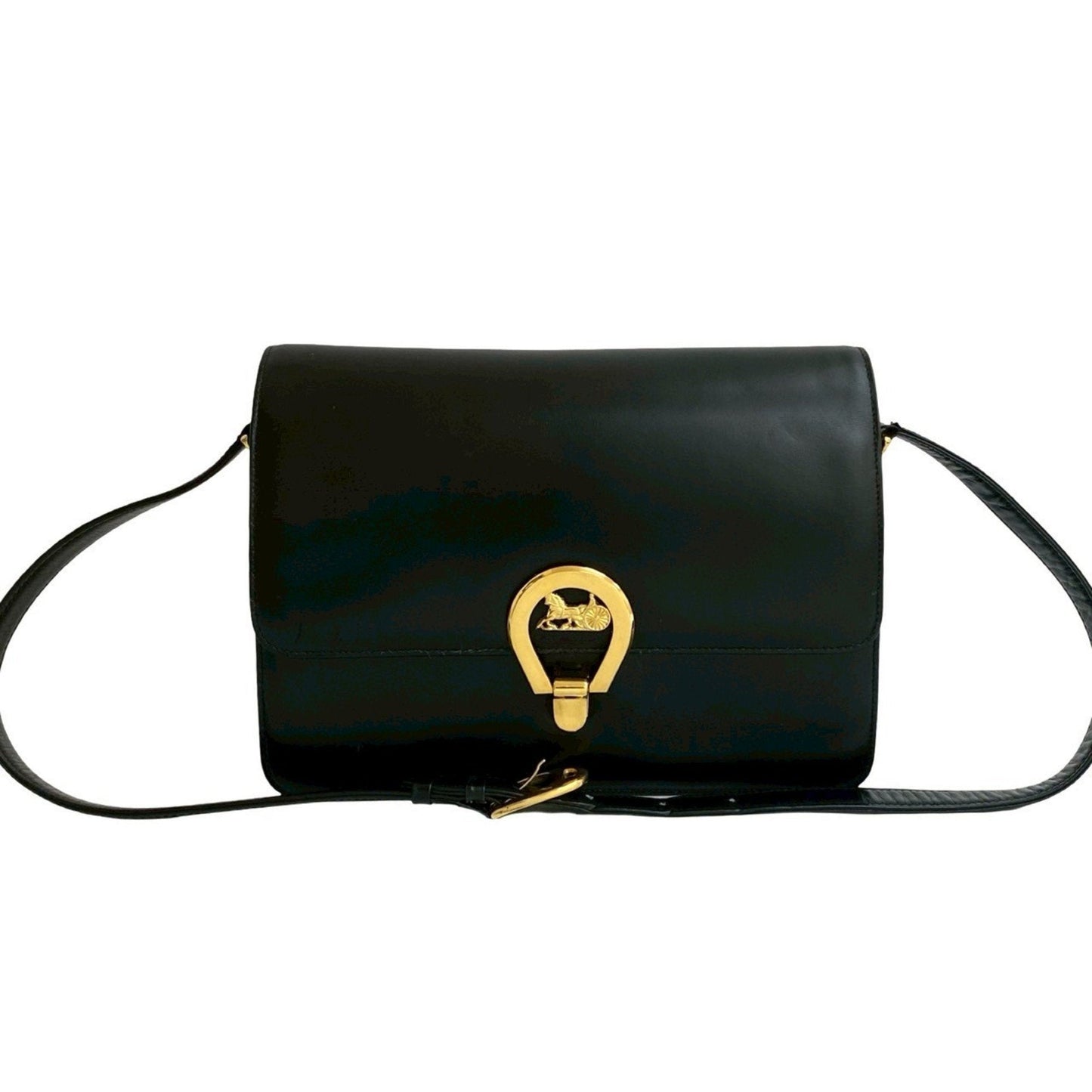 CELINE Horseshoe Leather Semi-Shoulder Bag in Black (29577)