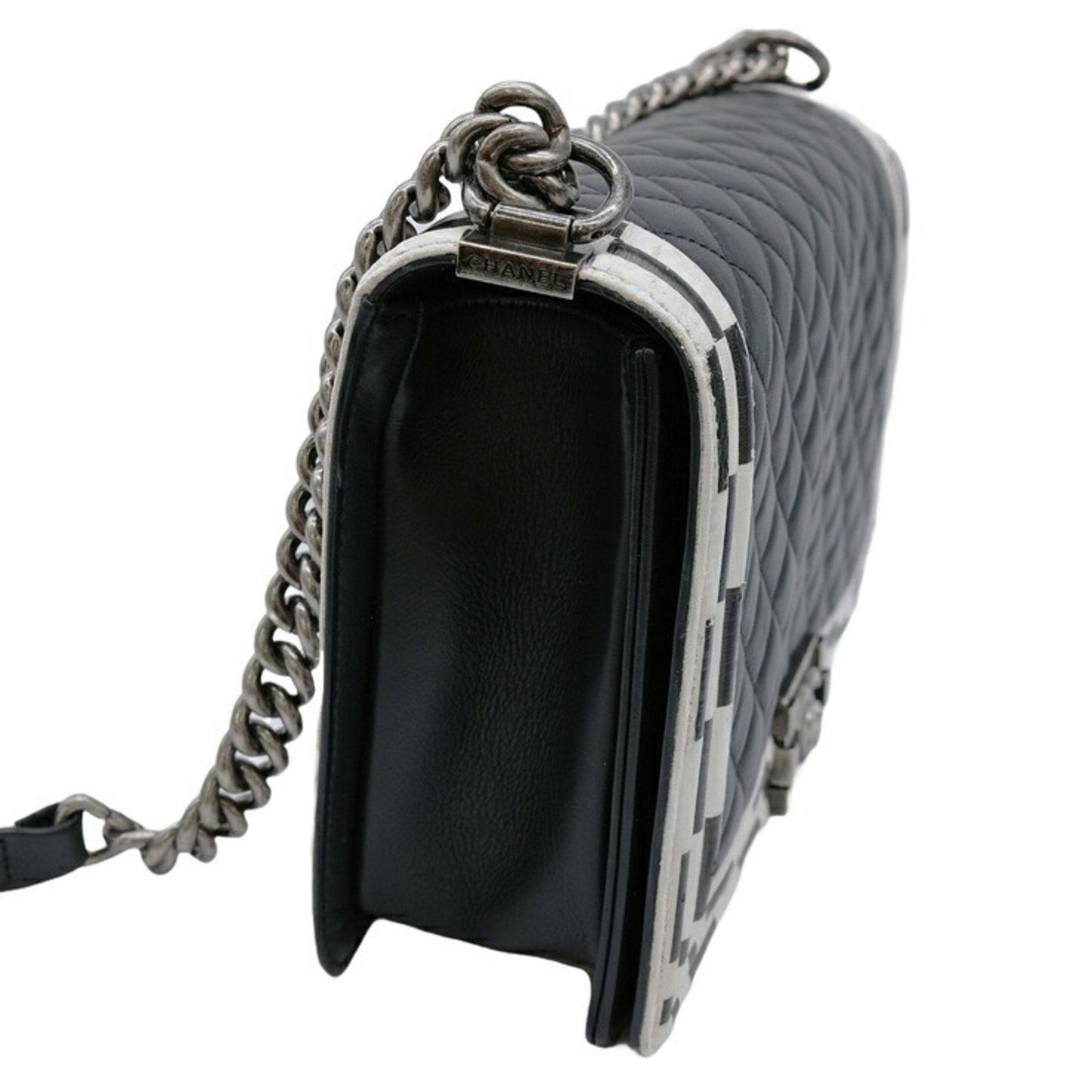 Chanel Boy Chanel Black White Leather Shoulder Bag ()