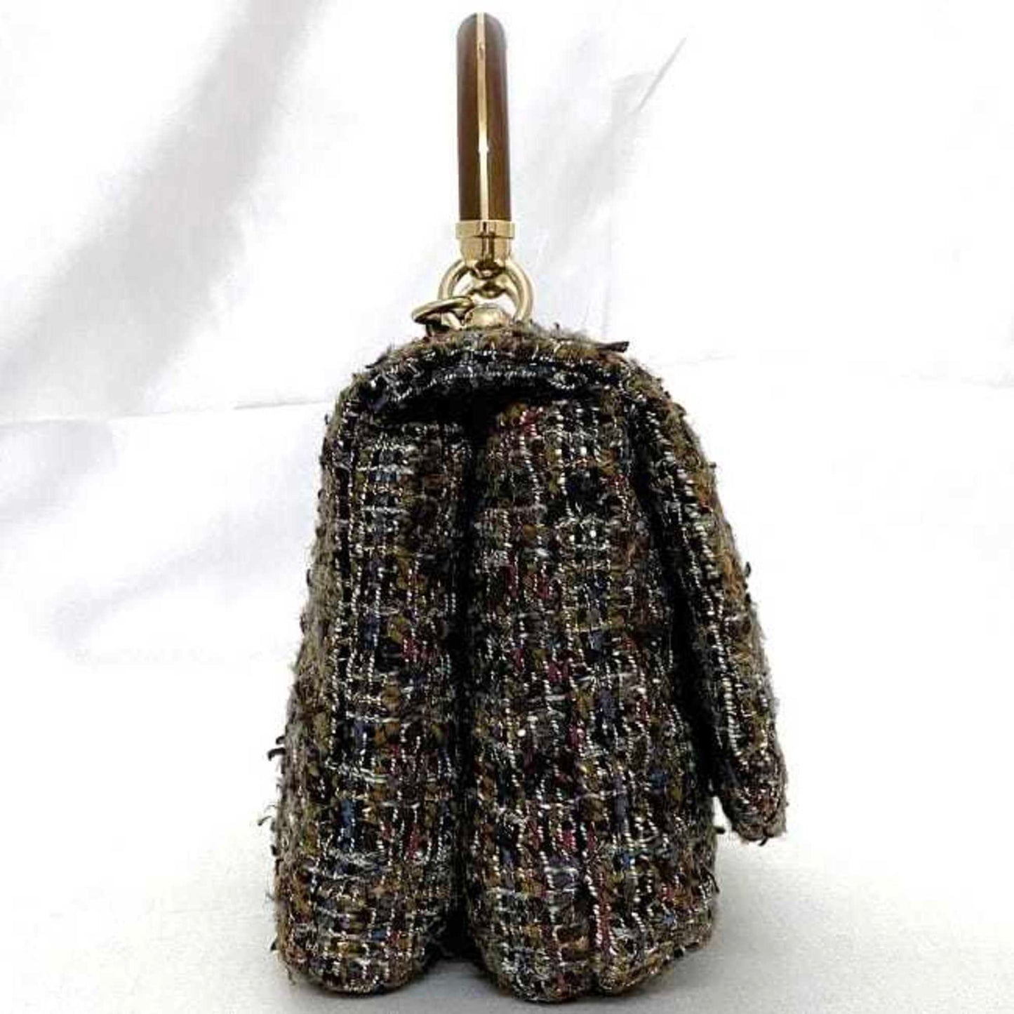Chanel Brown Gray Tweed Wood Shoulder Bag ()