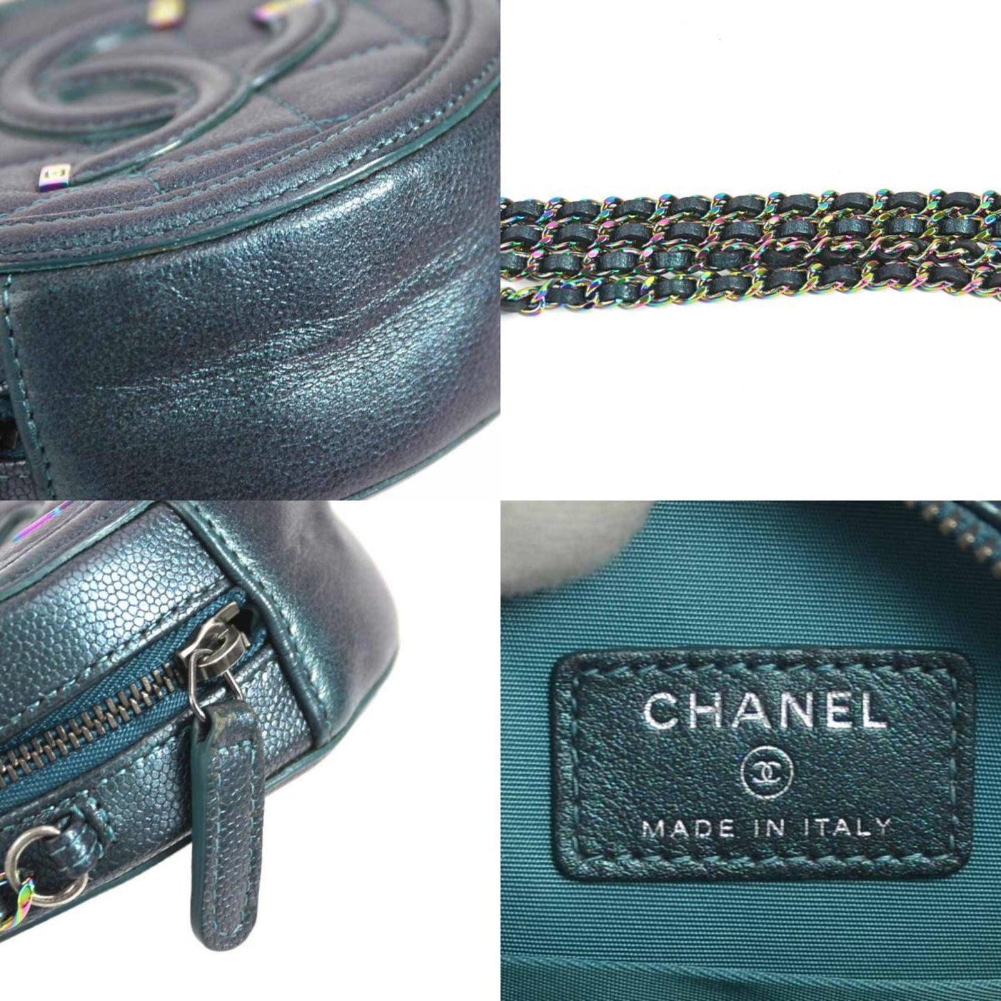 Chanel Aurora (Spangles) Metallic Dark Green Caviar Leather Metal Shoulder Bag ()