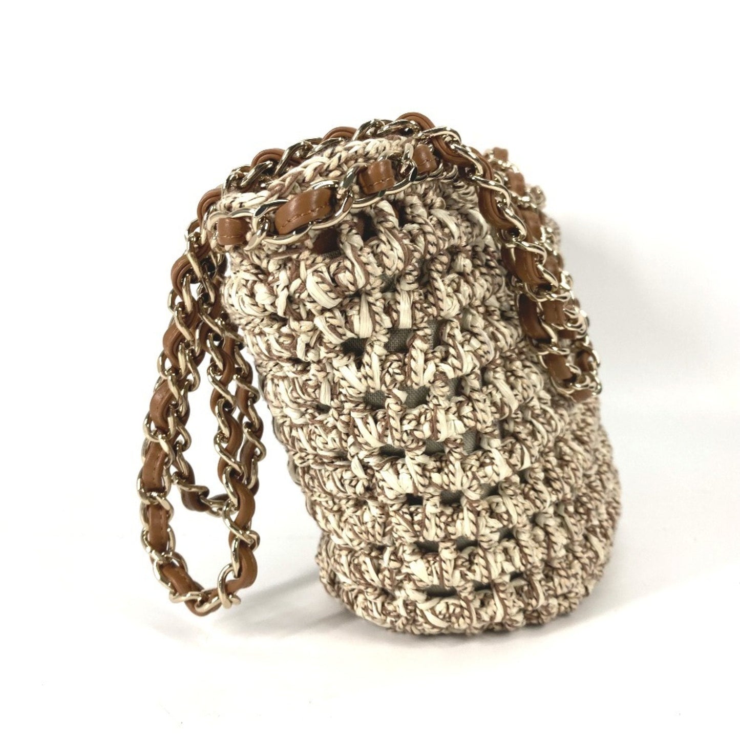 Chanel Beige Brown Leather Canvas Shoulder Bag Tote Bag ()