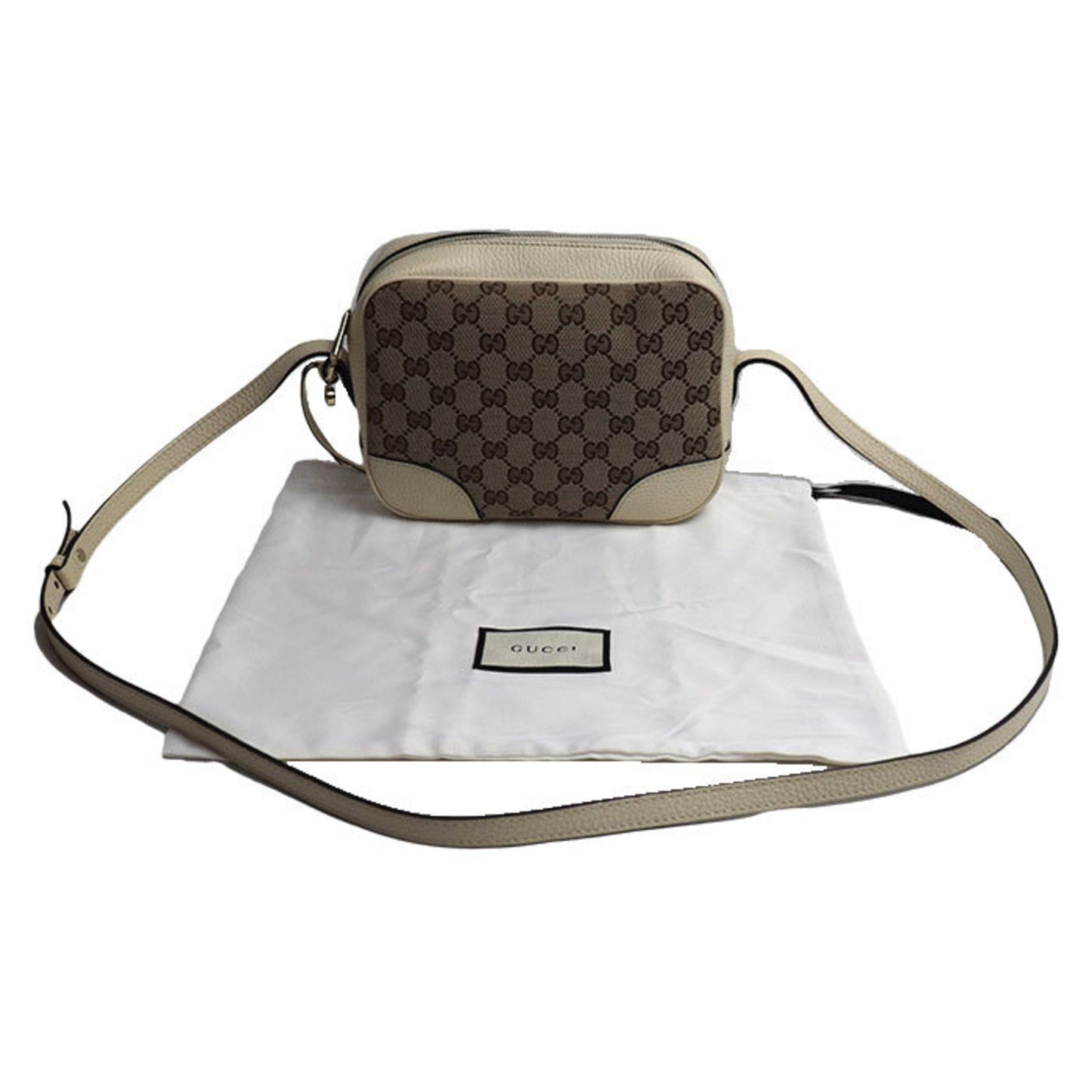 Gucci Beige White Gg Canvas Leather Shoulder Bag ()