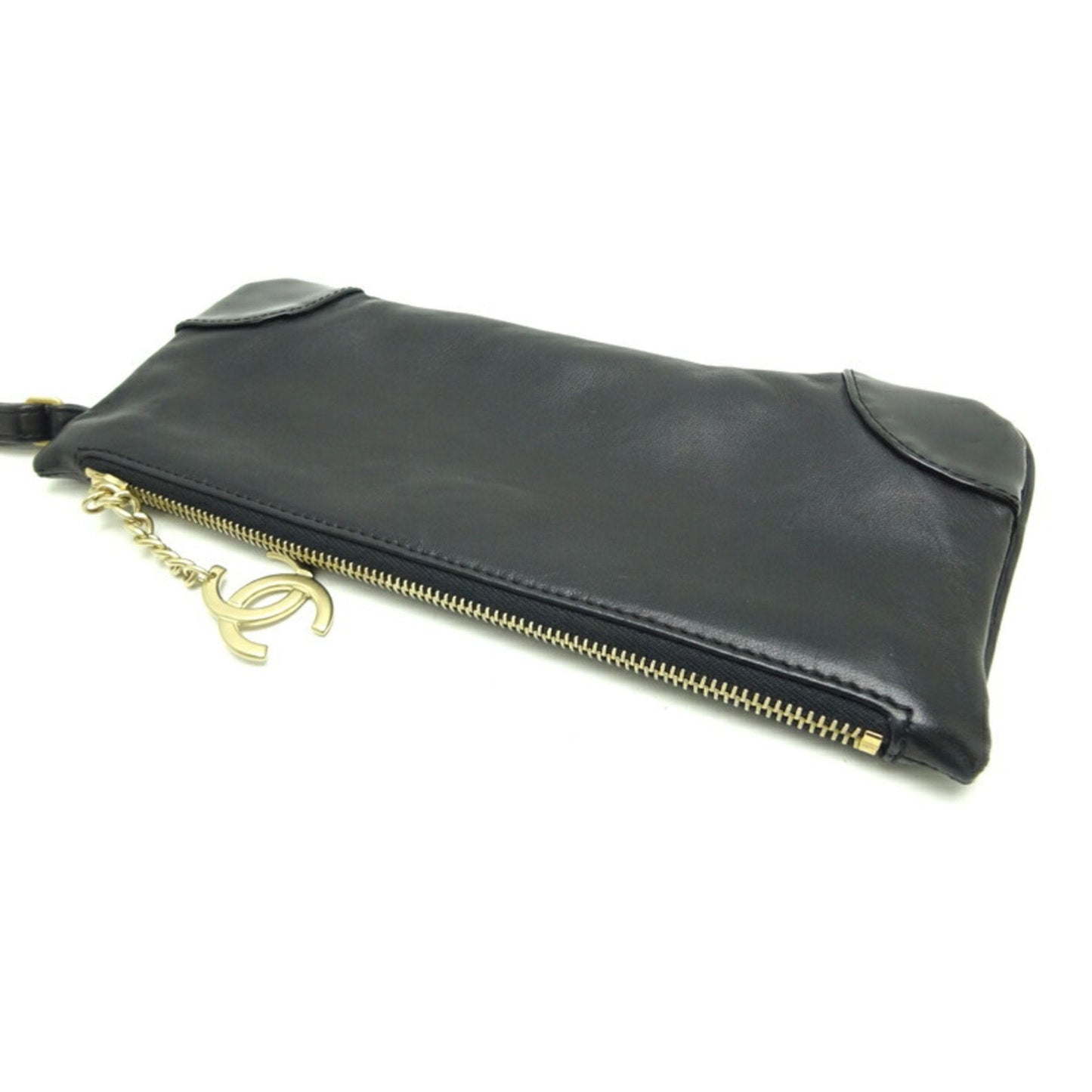 Chanel Camellia Black Leather Handbag Pouch ()