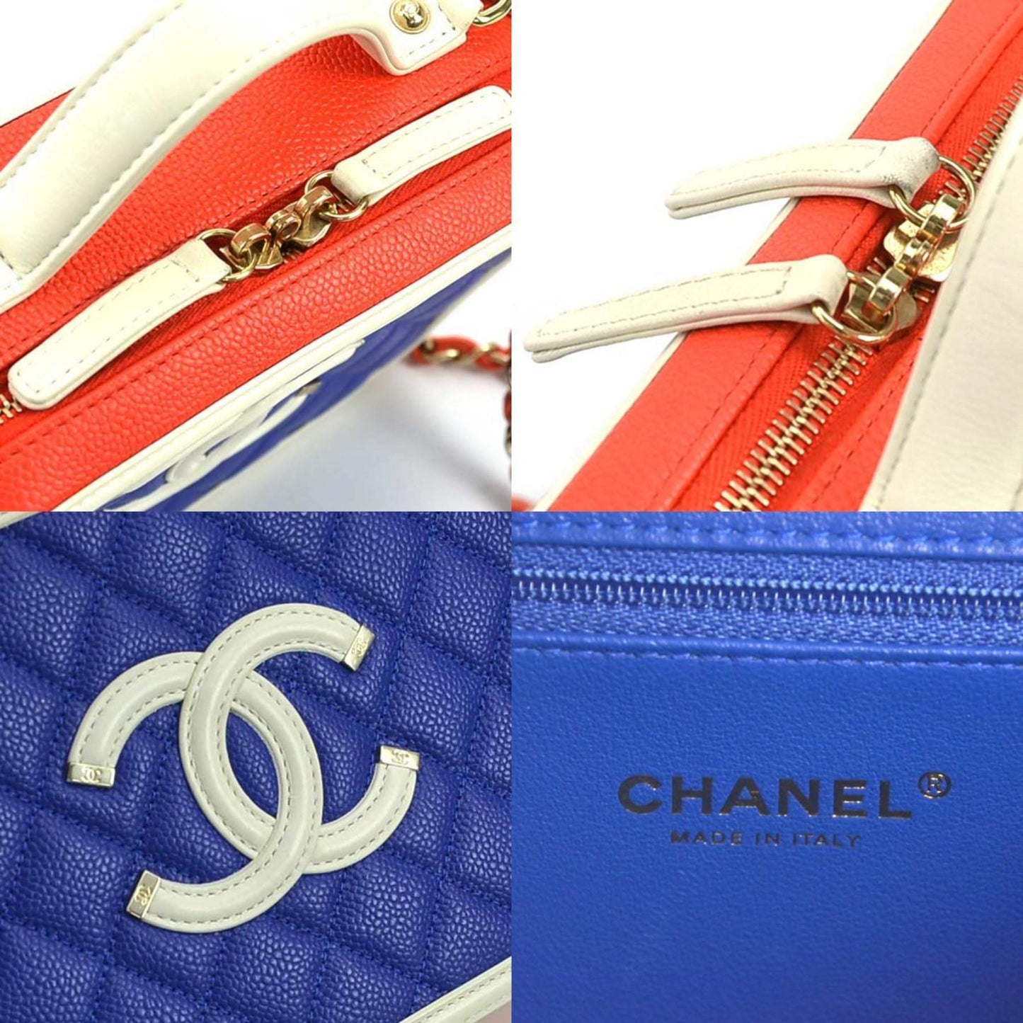 Chanel Blue Red Color White Leather Shoulder Bag ()