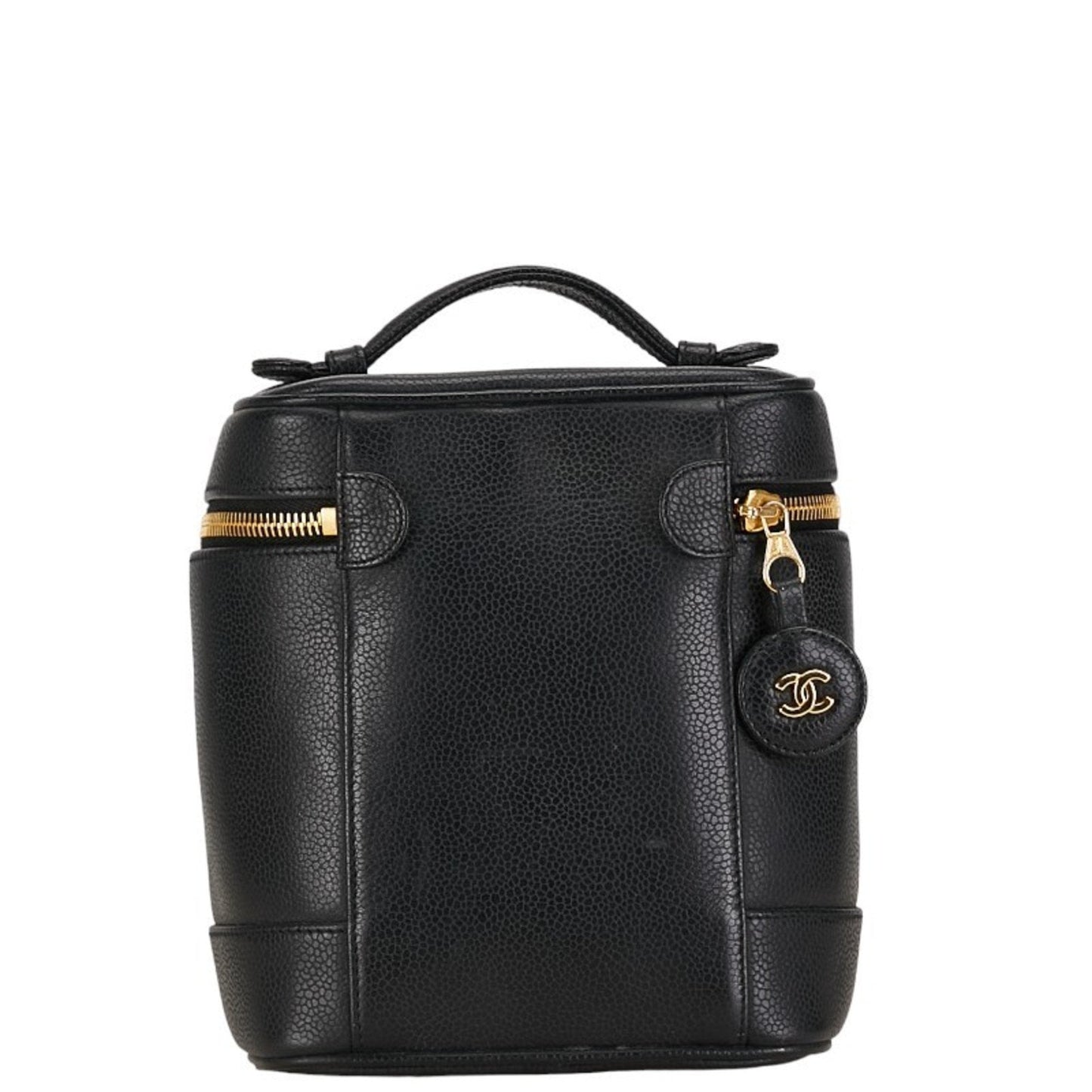 Chanel Black Gold Caviar Leather Handbag Vanity Bag ()