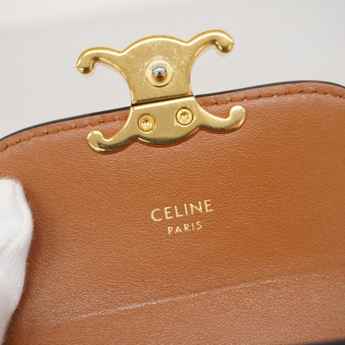 Celine Triomphe Tri-fold Wallet Black Brown Women's