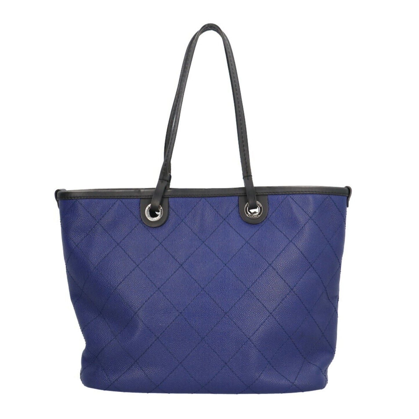 Chanel Black Blue Caviar Leather Tote Bag ()