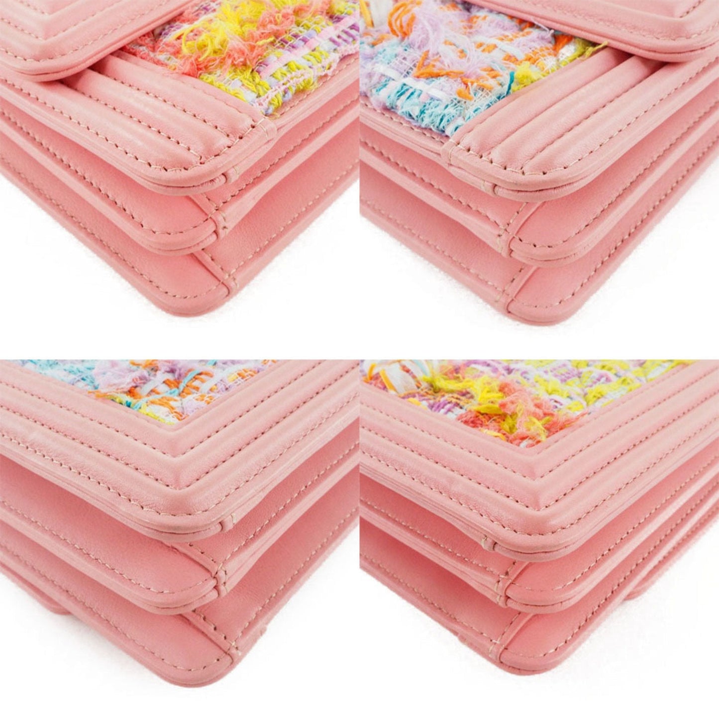 Chanel Boy Chanel Pink Tweed Leather Shoulder Bag ()