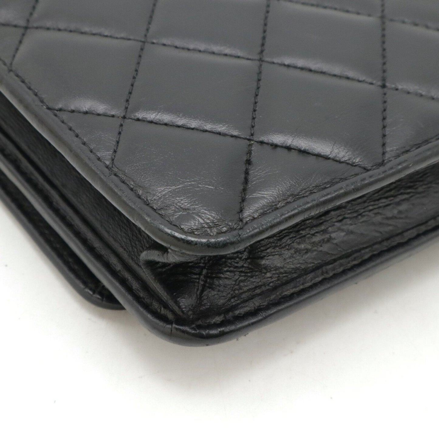 Chanel Black Leather Chain/Shoulder Wallet ()