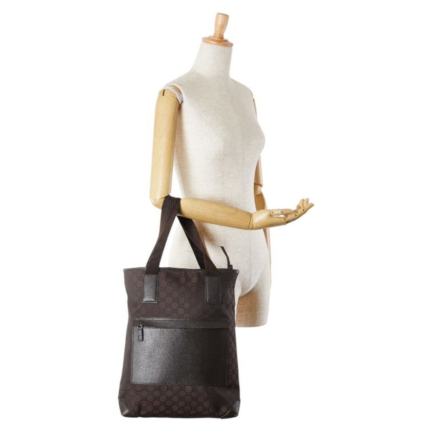 Gucci Brown Canvas Leather Shoulder Bag Tote Bag ()