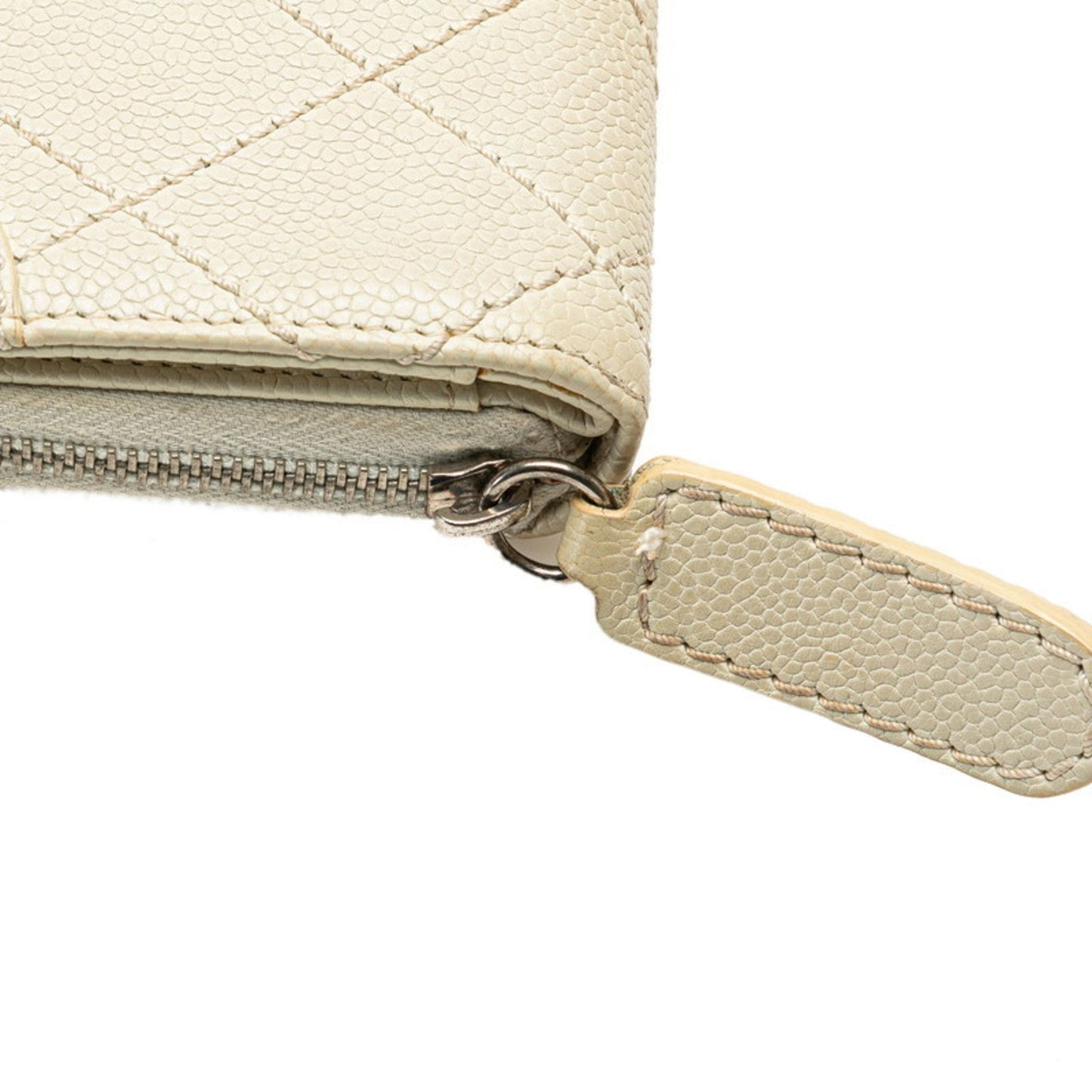 Chanel Beige Ivory Leather Long Wallet (Bi-Fold) ()