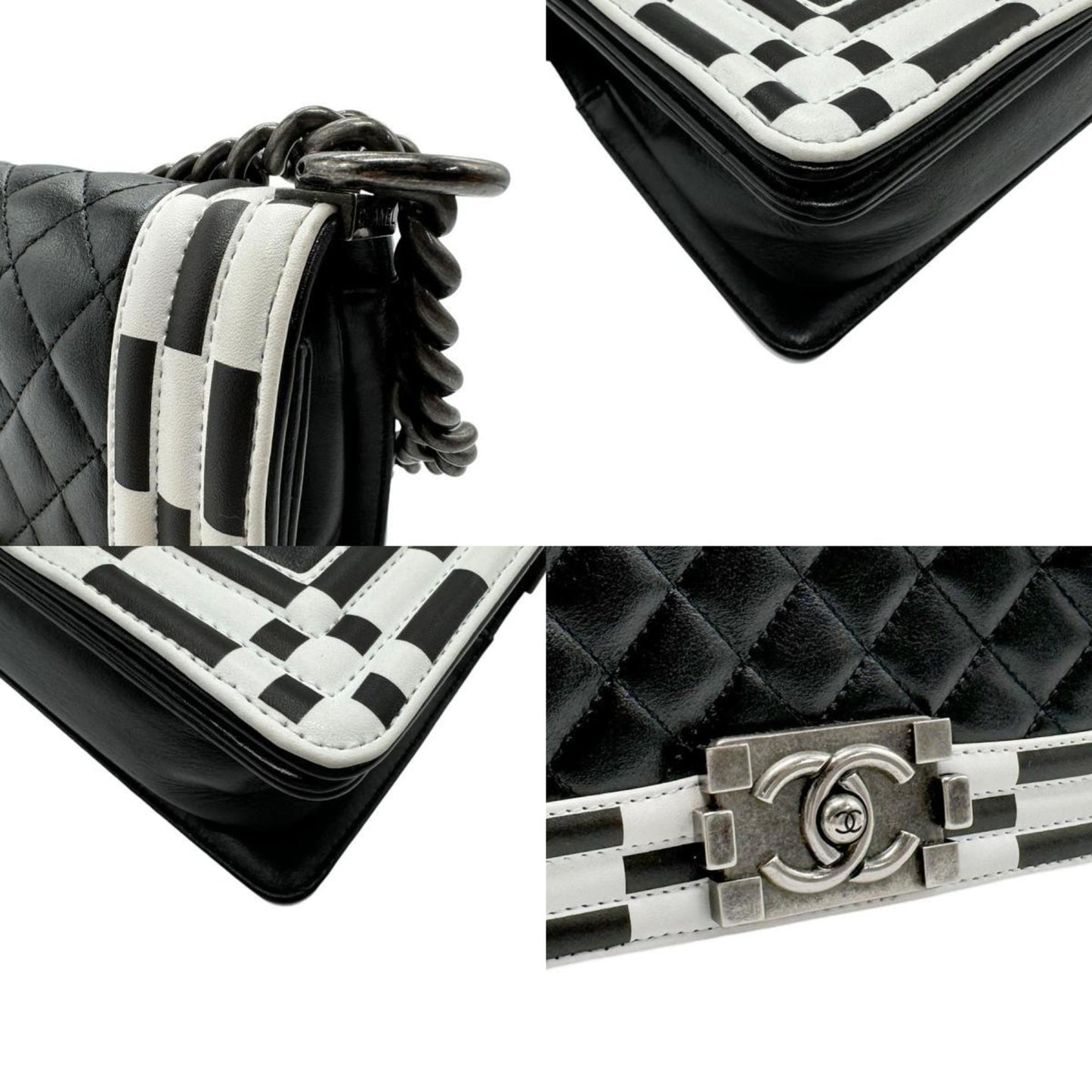 Chanel Black White Leather Shoulder Bag ()