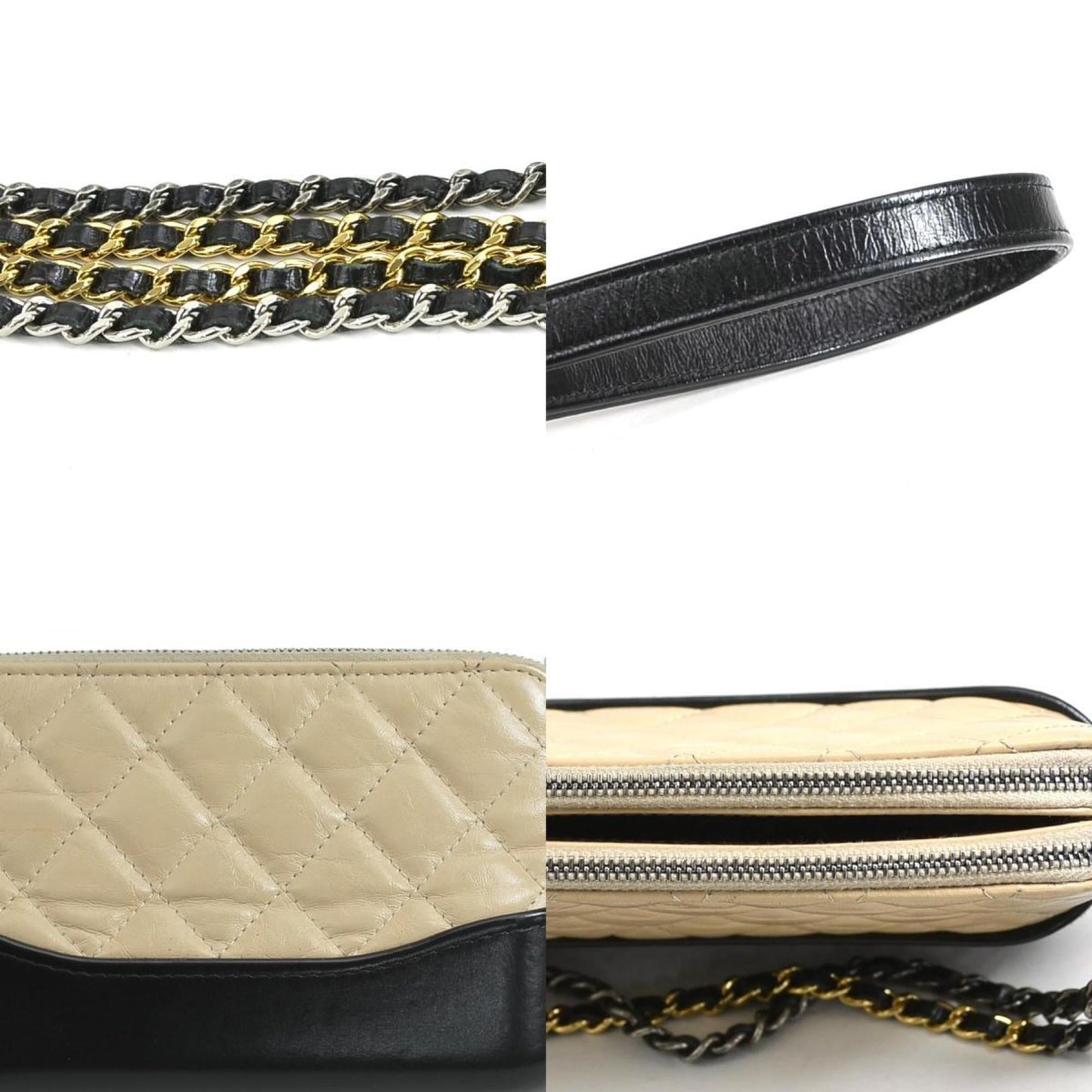 Chanel Beige Black Leather Shoulder Bag ()