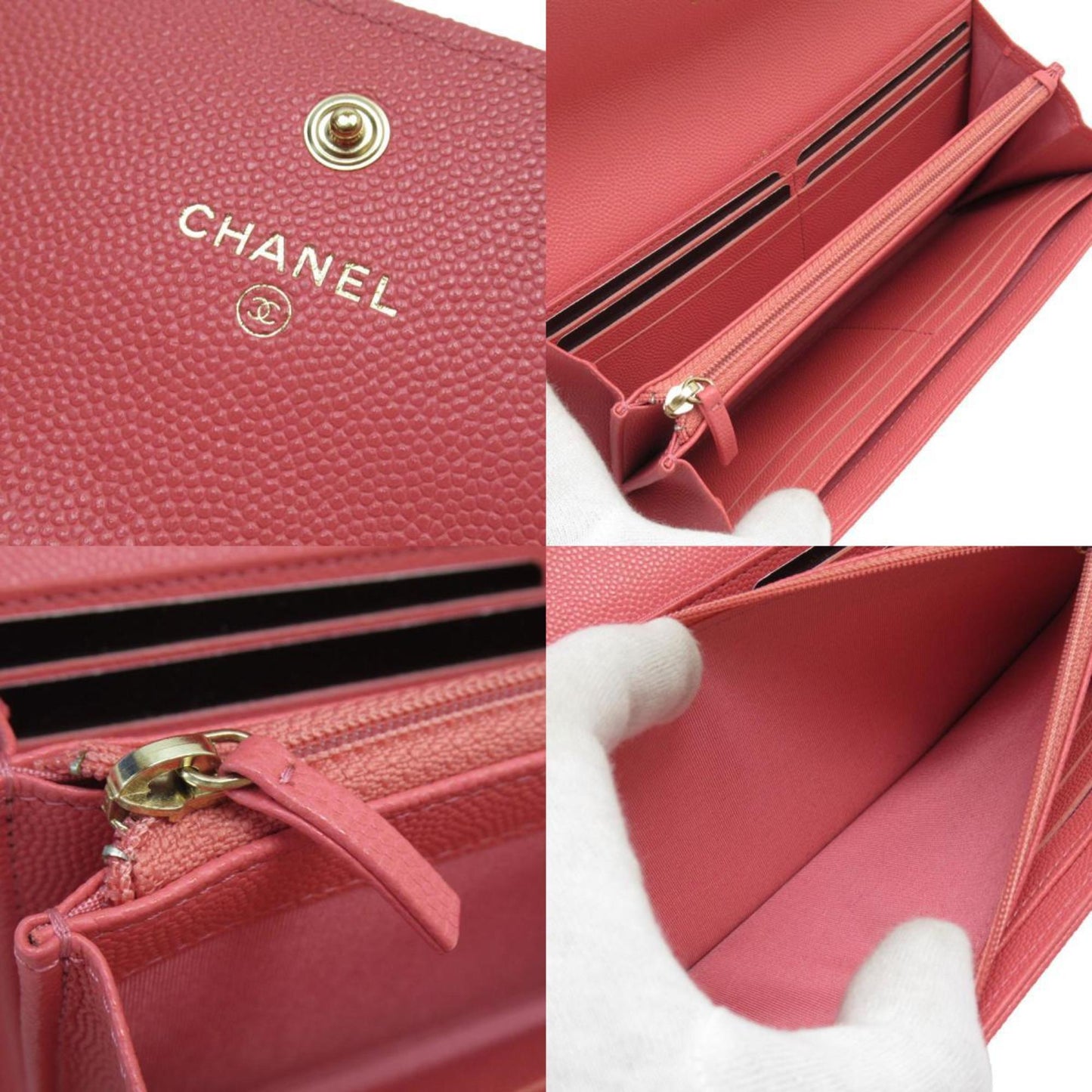 Chanel Pink Grained Calfskin Long Bill Wallet (Bi-Fold) ()