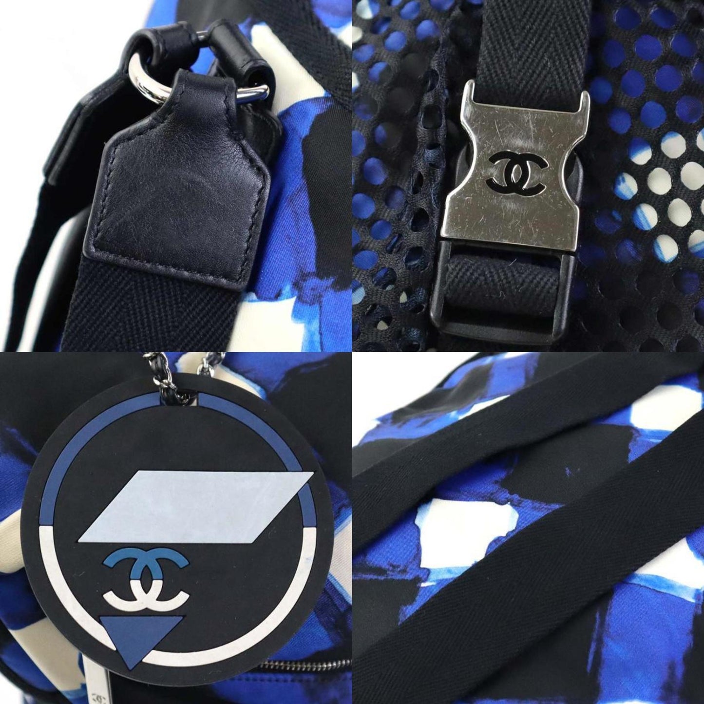 Chanel Black Blue White Nylon Backpack ()
