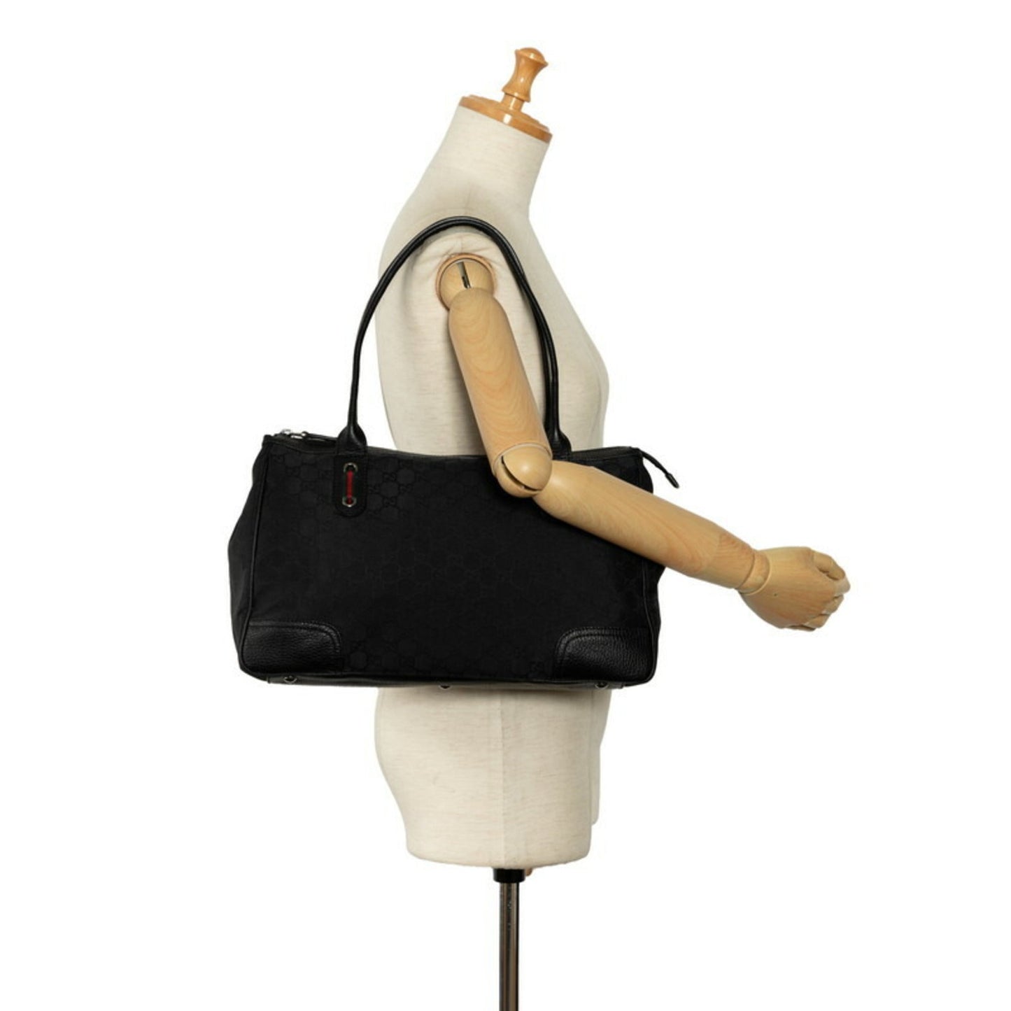 Gucci Black Nylon Leather Handbag Tote Bag ()