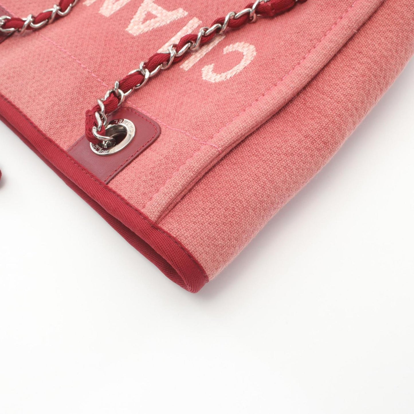 Chanel Red Color Canvas Leather Tote Bag ()