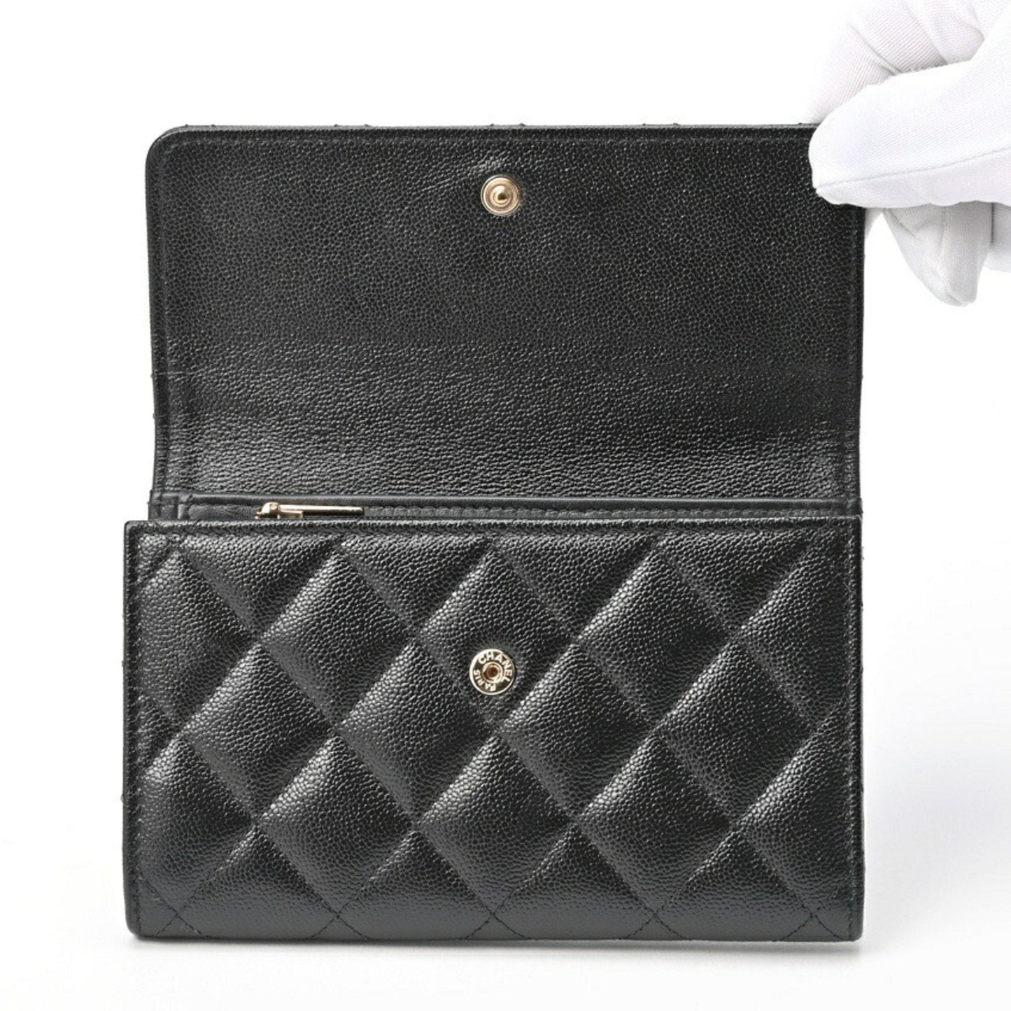 Chanel Matelasse Black Gold Grained Calfskin Wallet (Tri-Fold) ()